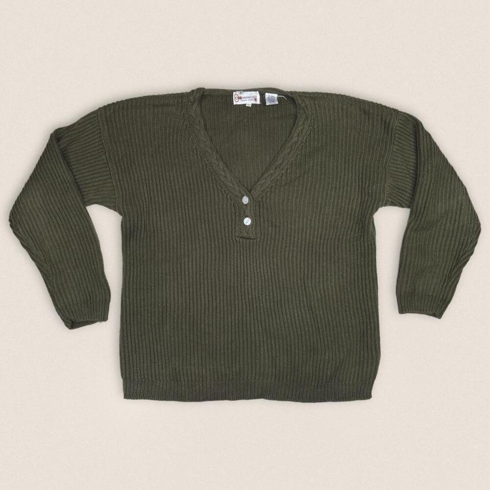 Vintage Olive Green Grandpa V Neck Sweater by Copper Key | Size Large‎